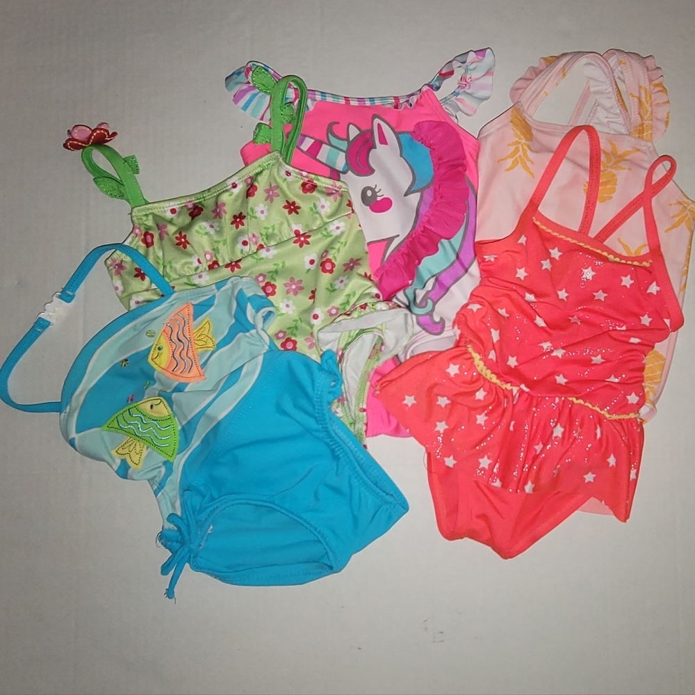 Swim suits 12 months girl floral unicorn fish stars one piece